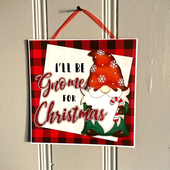 NWT I’ll Be Gnome For Christmas-  Red Buffalo Check Decoration Sign - Picture 3 of 6